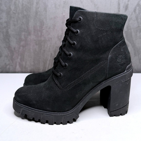 Timberland Boots Womens Sz 8.5 Lana Point Black Nubuck Lace Up Block Heel - Picture 3 of 12